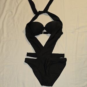 Black Halter Bikini One Piece